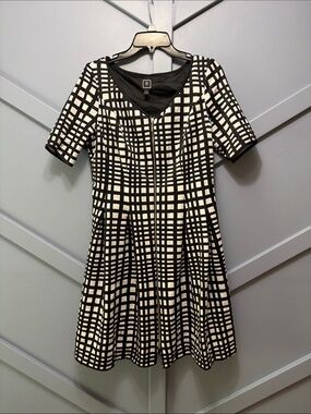 Avenue Black and White Grid A-Line Mini Dress